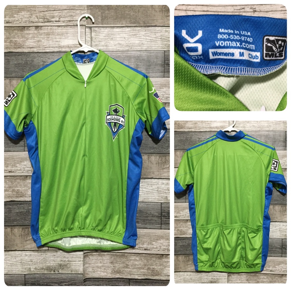 Vo Max Seattle Sounders FC MLS Cycling Jersey Women’s M Green Blue Zip